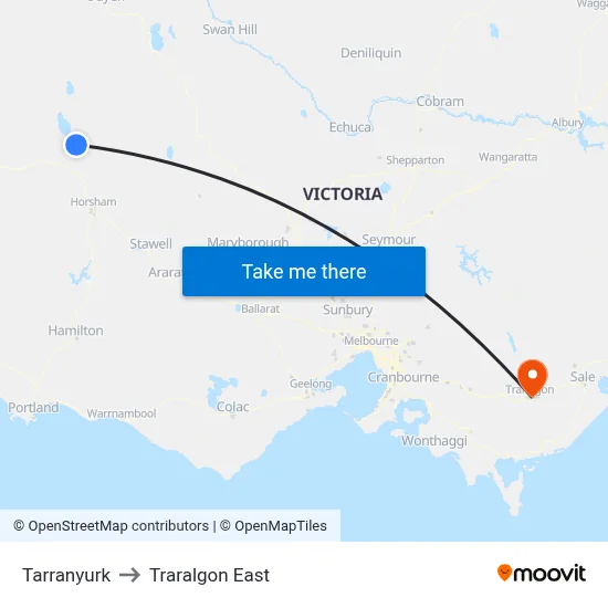 Tarranyurk to Traralgon East map