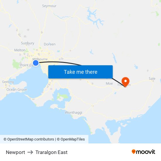 Newport to Traralgon East map