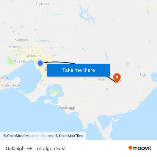 Oakleigh to Traralgon East map