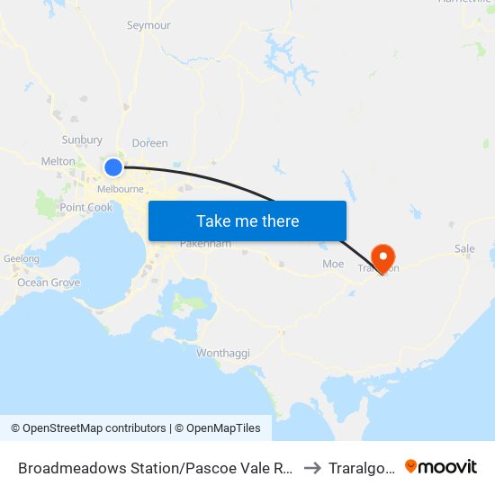 Broadmeadows Station/Pascoe Vale Rd (Broadmeadows) to Traralgon East map