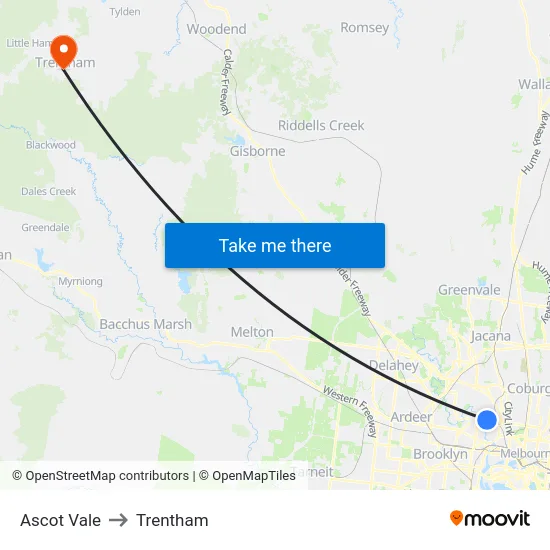 Ascot Vale to Trentham map