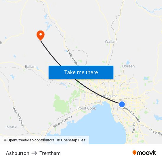 Ashburton to Trentham map