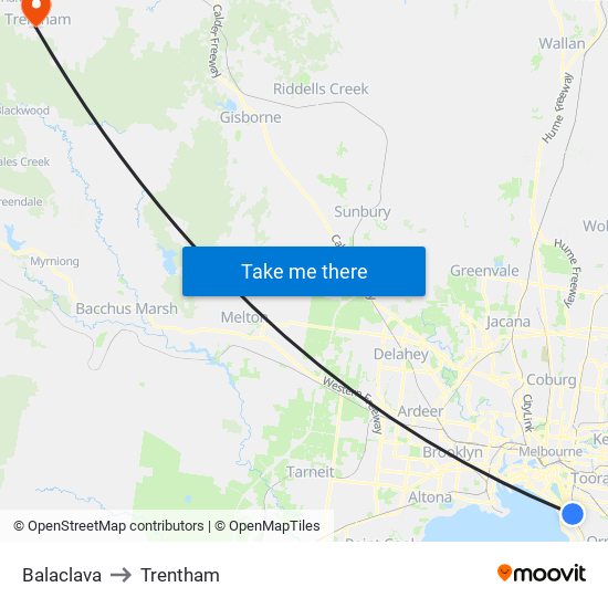 Balaclava to Trentham map