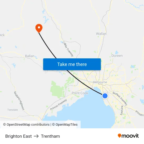 Brighton East to Trentham map