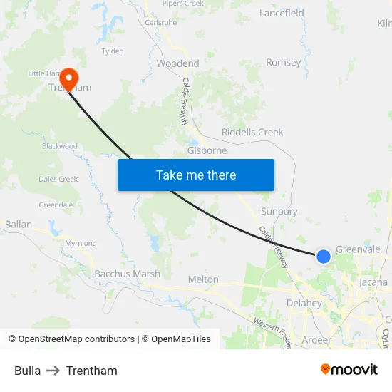 Bulla to Trentham map