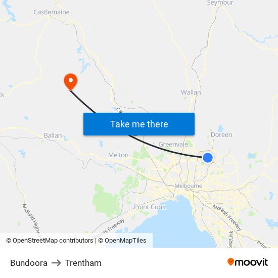 Bundoora to Trentham map