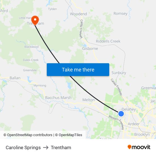 Caroline Springs to Trentham map