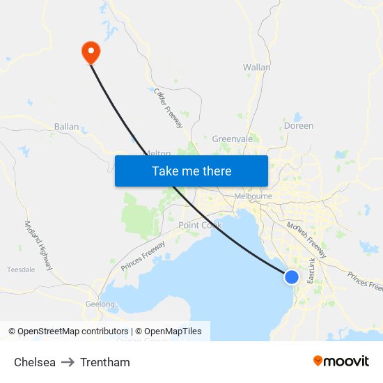 Chelsea to Trentham map