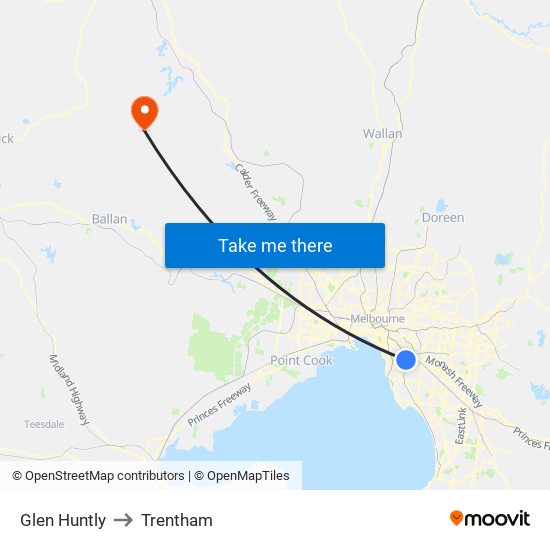 Glen Huntly to Trentham map