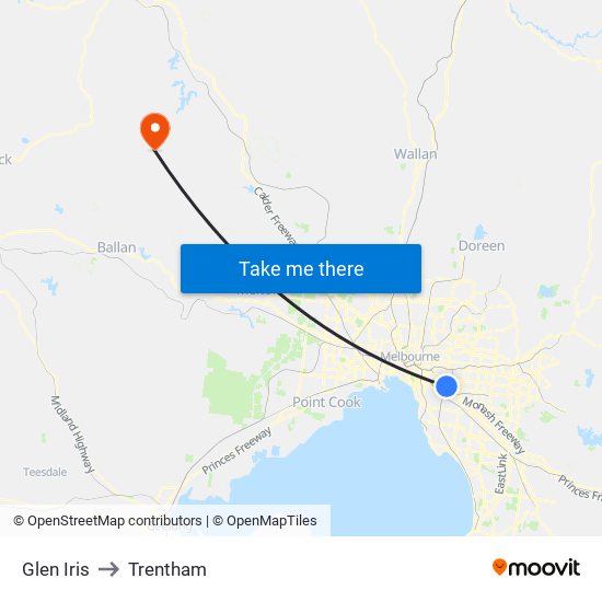 Glen Iris to Trentham map