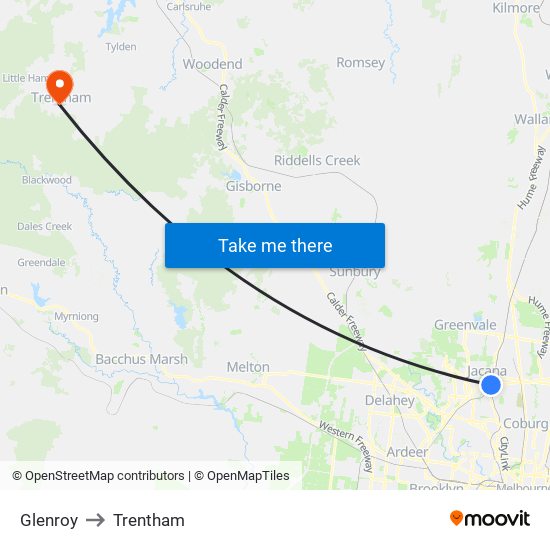 Glenroy to Trentham map