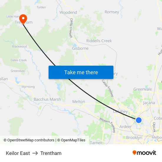 Keilor East to Trentham map