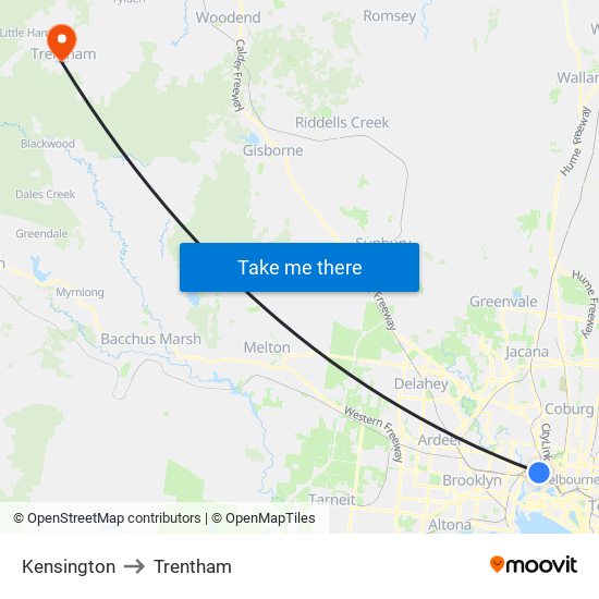Kensington to Trentham map