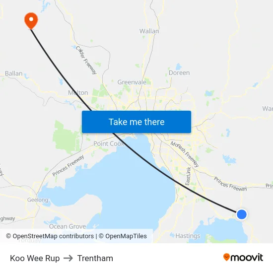 Koo Wee Rup to Trentham map
