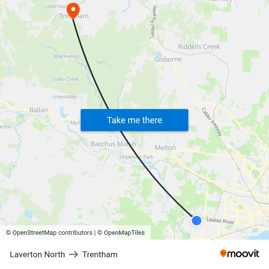 Laverton North to Trentham map
