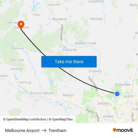 Melbourne Airport to Trentham map