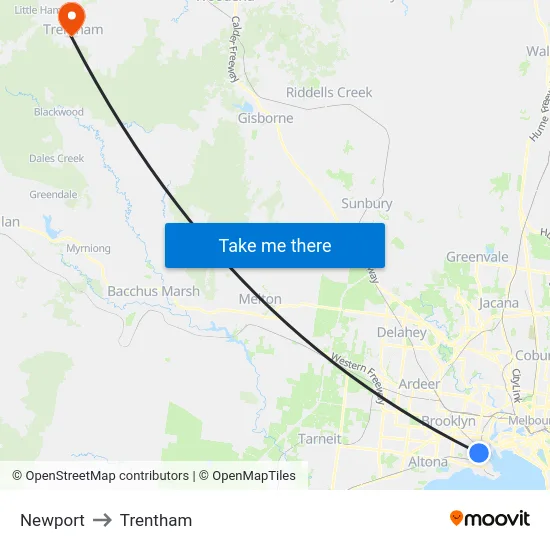 Newport to Trentham map