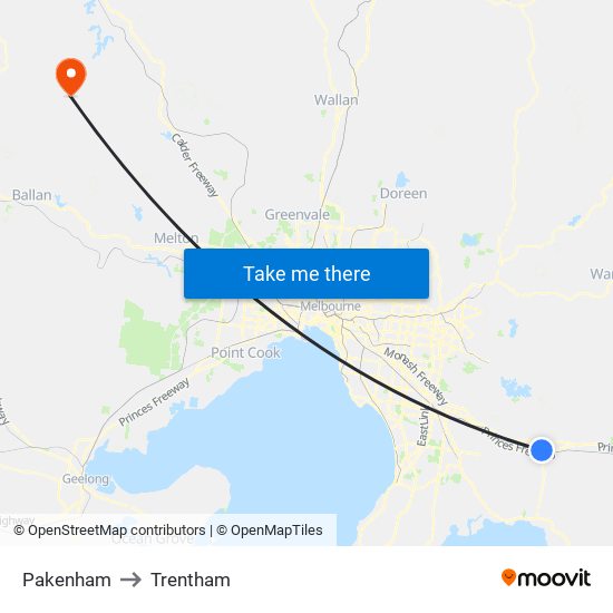 Pakenham to Trentham map