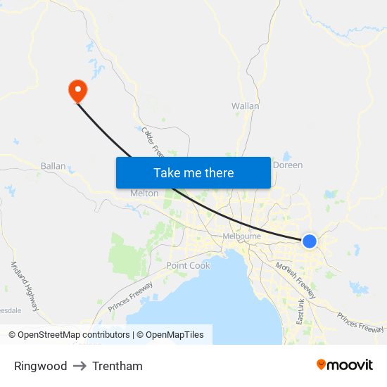 Ringwood to Trentham map