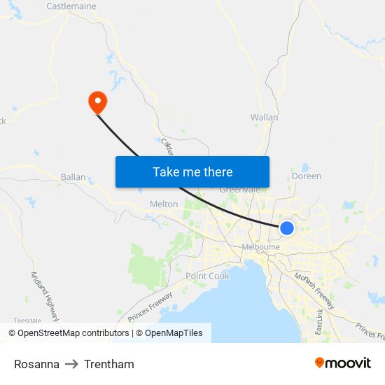 Rosanna to Trentham map