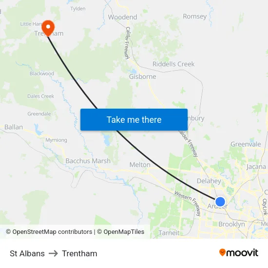 St Albans to Trentham map