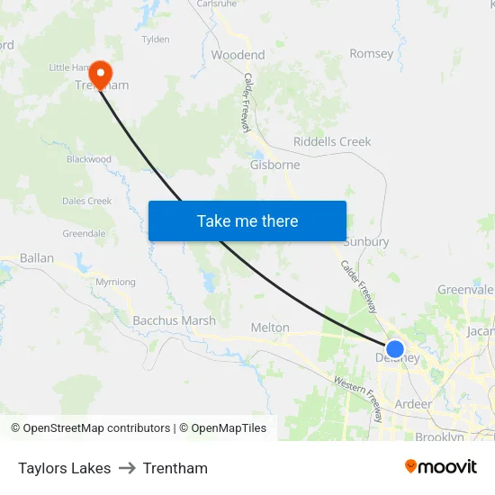 Taylors Lakes to Trentham map