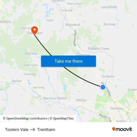 Toolern Vale to Trentham map