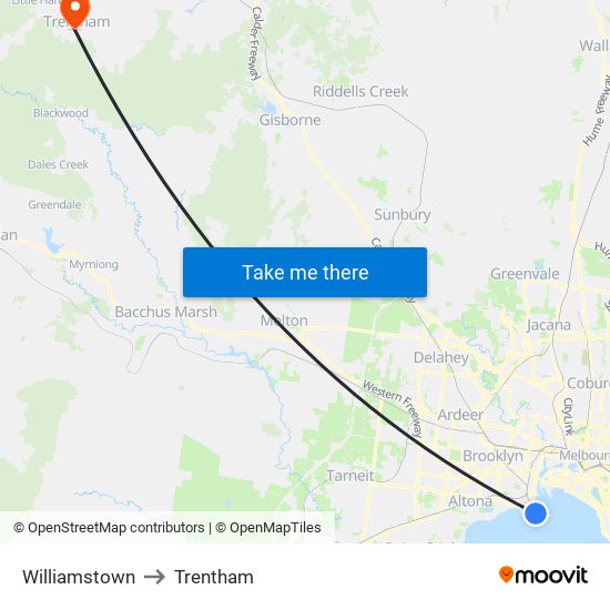 Williamstown to Trentham map