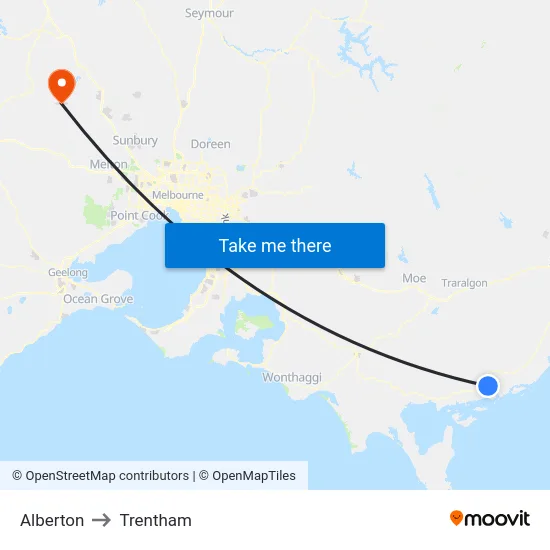 Alberton to Trentham map
