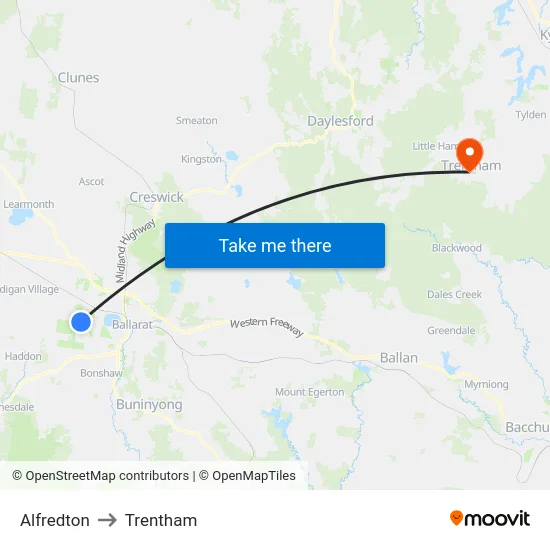 Alfredton to Trentham map