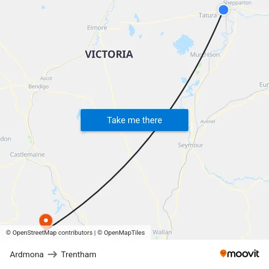 Ardmona to Trentham map