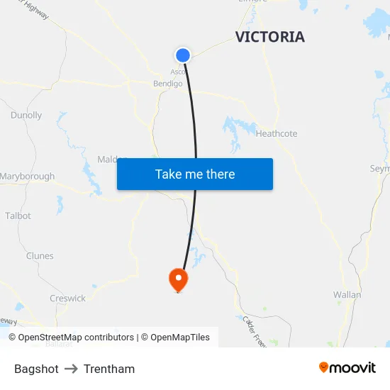 Bagshot to Trentham map