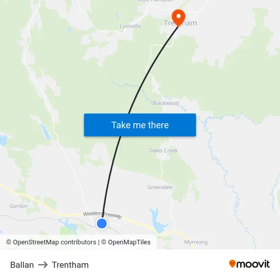 Ballan to Trentham map