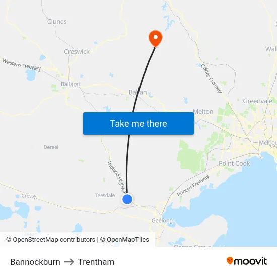 Bannockburn to Trentham map
