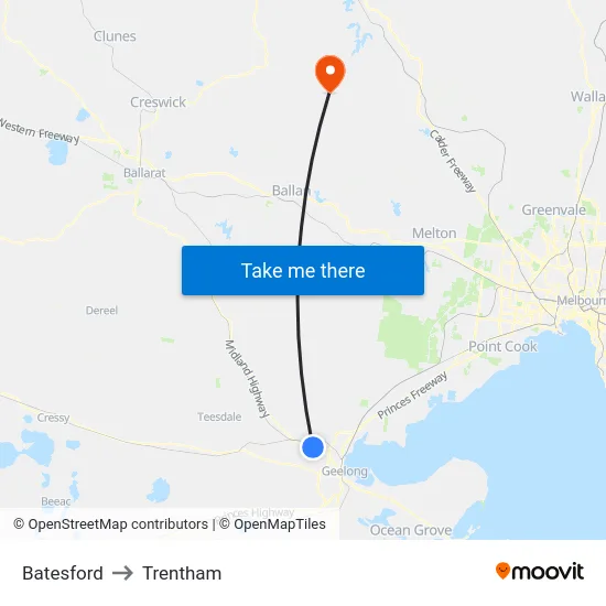 Batesford to Trentham map