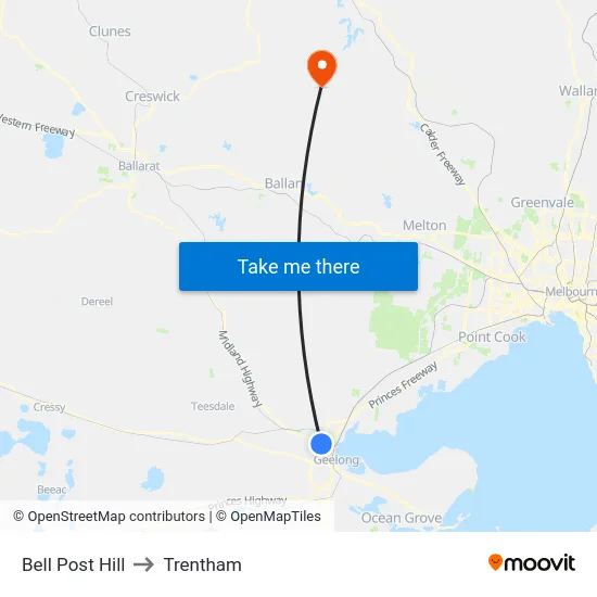Bell Post Hill to Trentham map