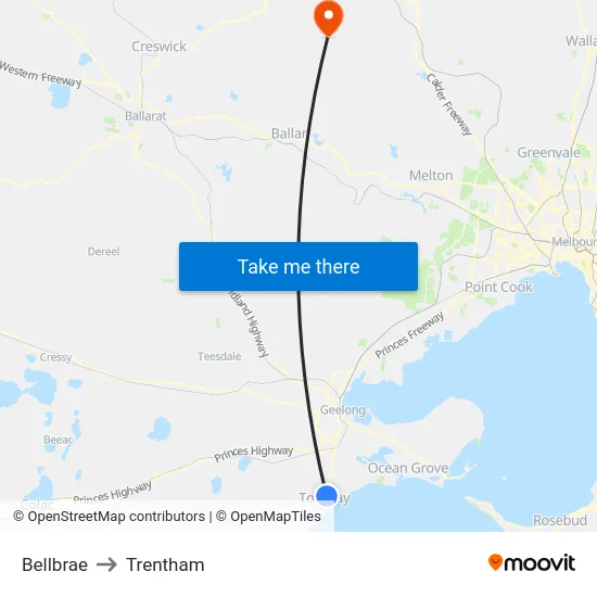 Bellbrae to Trentham map