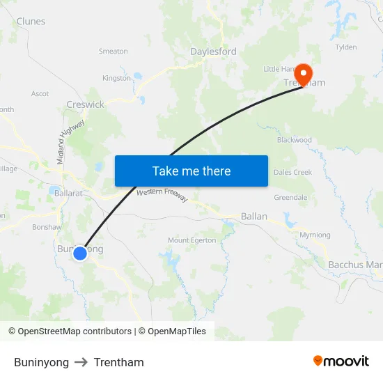 Buninyong to Trentham map
