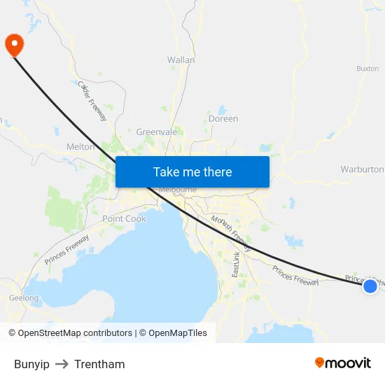 Bunyip to Trentham map
