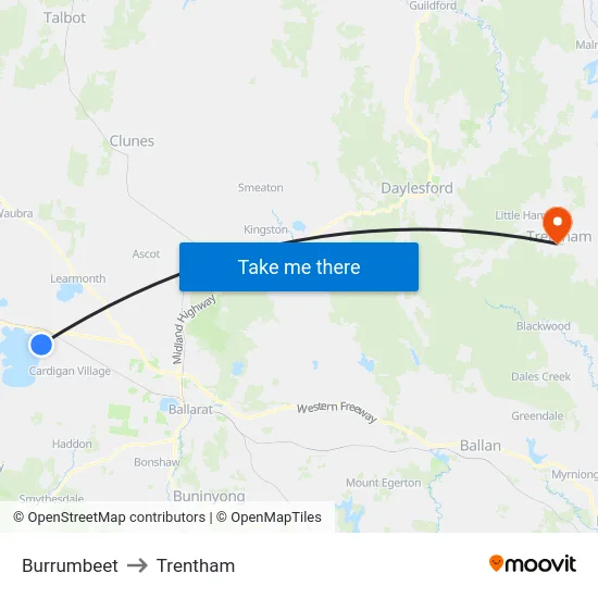 Burrumbeet to Trentham map