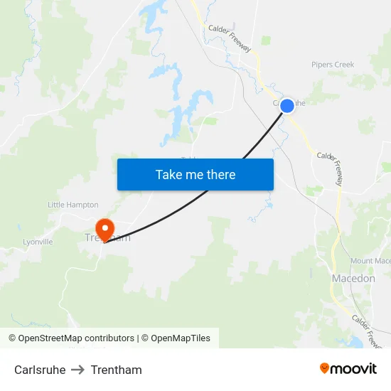 Carlsruhe to Trentham map