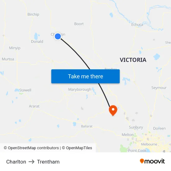 Charlton to Trentham map