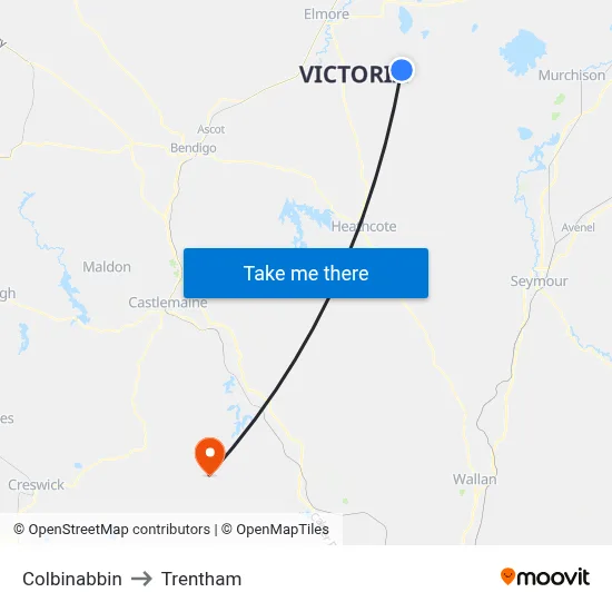 Colbinabbin to Trentham map