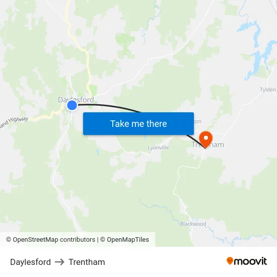 Daylesford to Trentham map