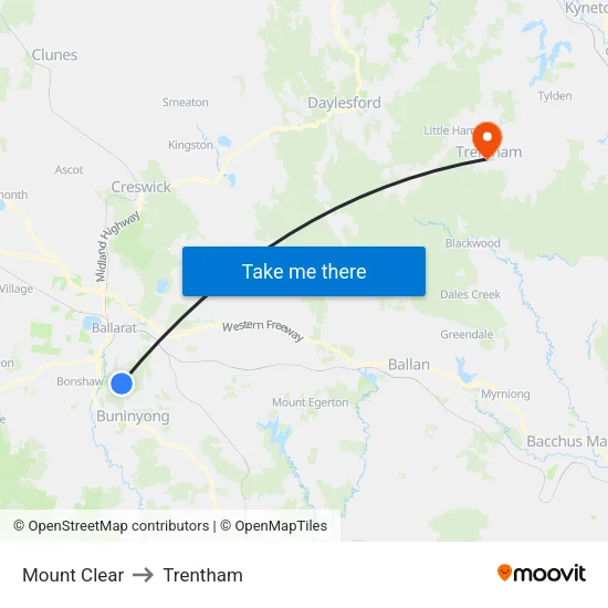 Mount Clear to Trentham map