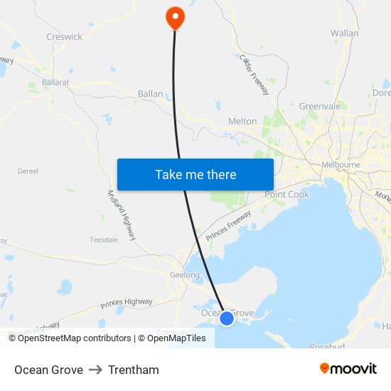 Ocean Grove to Trentham map