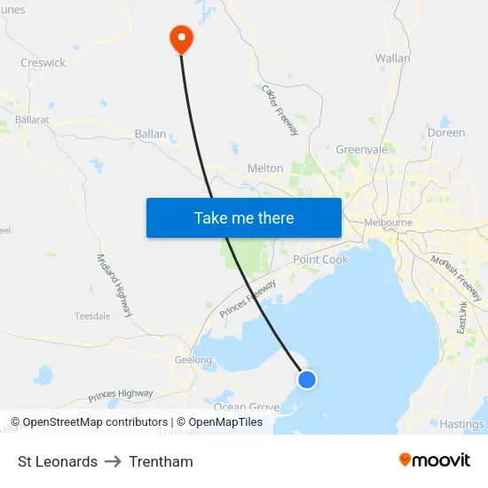 St Leonards to Trentham map