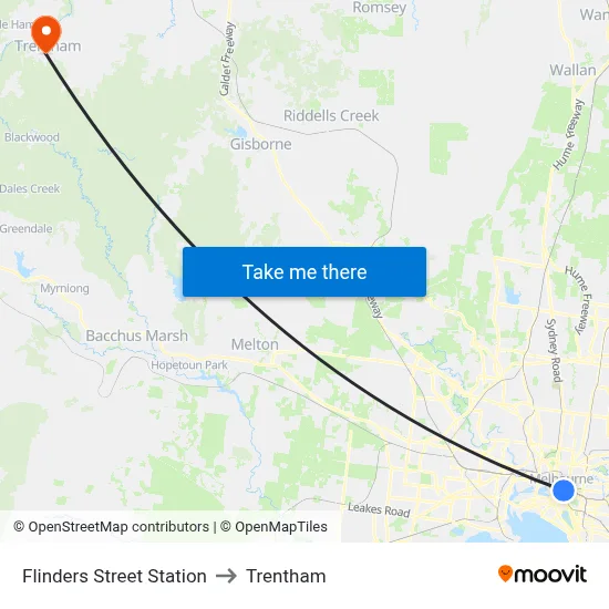 Flinders Street Station to Trentham map