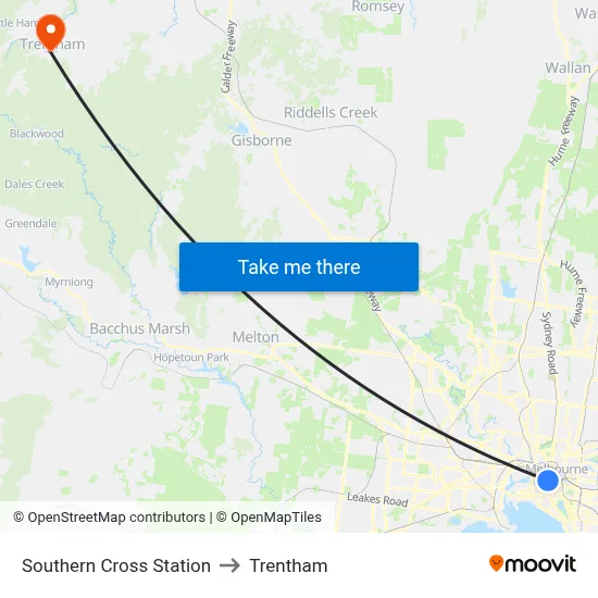 Southern Cross Station to Trentham map