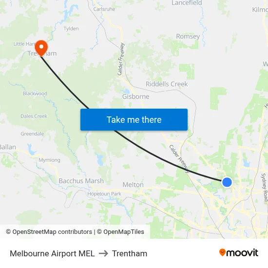 Melbourne Airport MEL to Trentham map